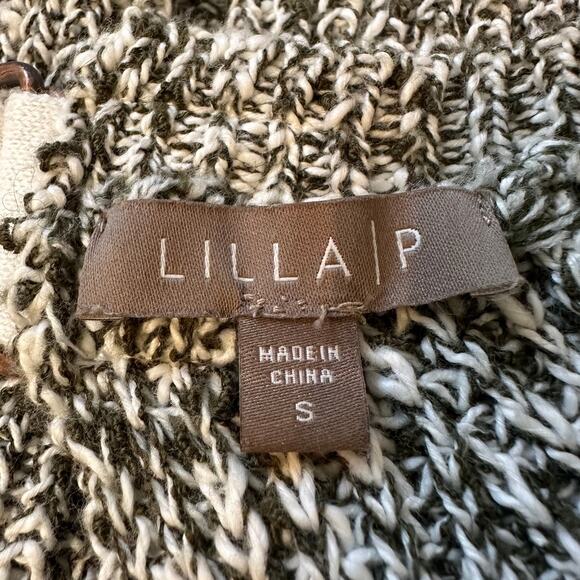 Lilla P Raglan Tieback Sweater Fitted Small Green/Gray Ivory Long Sleeve Keyhole - Picture 4 of 6